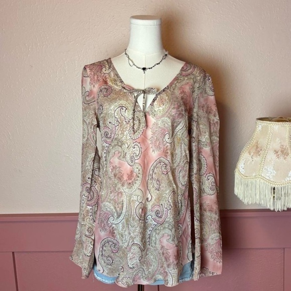 vtg y2k cottage fairy paisley blouse heartsoul sz large pink cream - Picture 1 of 9